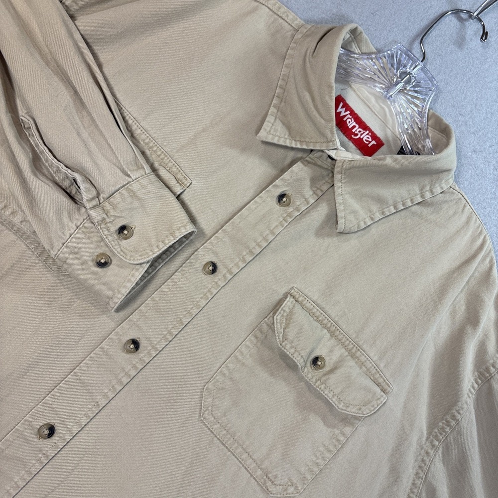Wrangler Men's Tan Khaki Long Sleeve Button Down Shirt XL Work Casual Canvas